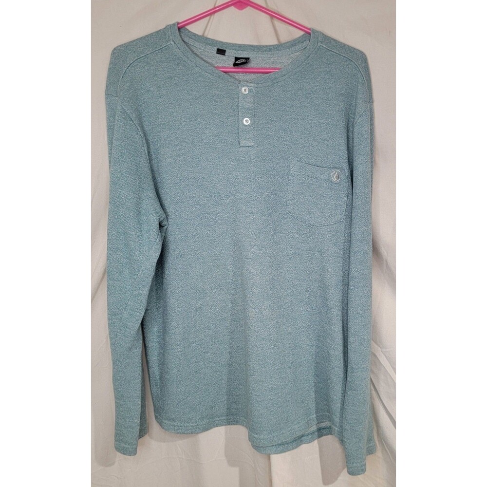 Diamond Supply Co Mens Large Blue Long Sleeve Waffle Knit Henley Shirt Cotton